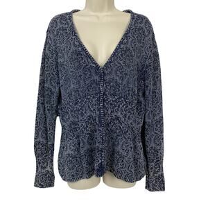 Vintage North Style Cardigan Sweater Women Large Indigo Blue Paisley Cottagecore